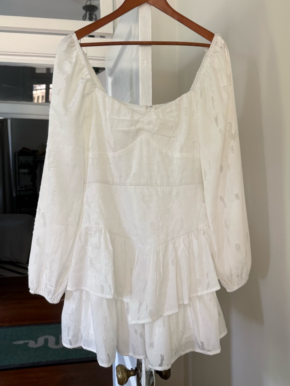 Francesca's White Tiered Mini Dress with Puff Sleeves